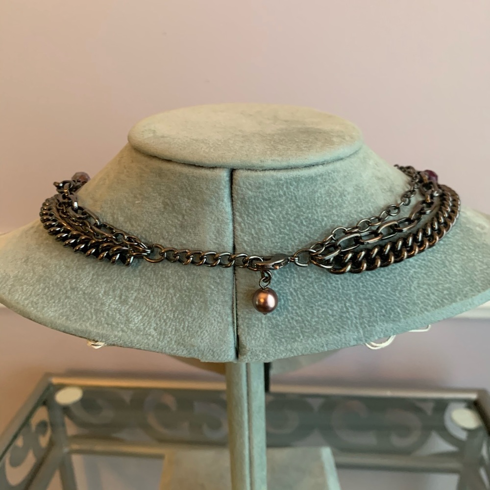 Layered Hematite Chain Link Statement Necklace Wi… - image 5